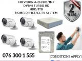 Hikvision CCTV CH 4-HD/ 1MP/ Bullet , DVR 4 Turbo & HDD / 1TB
