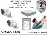 Hikvision CCTV CH 2-HD/ 1MP/ Bullet , DVR 4 Turbo & HDD